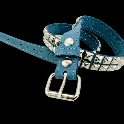 BT117  DENIM LEATHER TWO ROW STUDDED BELT
