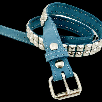 BT117  DENIM LEATHER TWO ROW STUDDED BELT