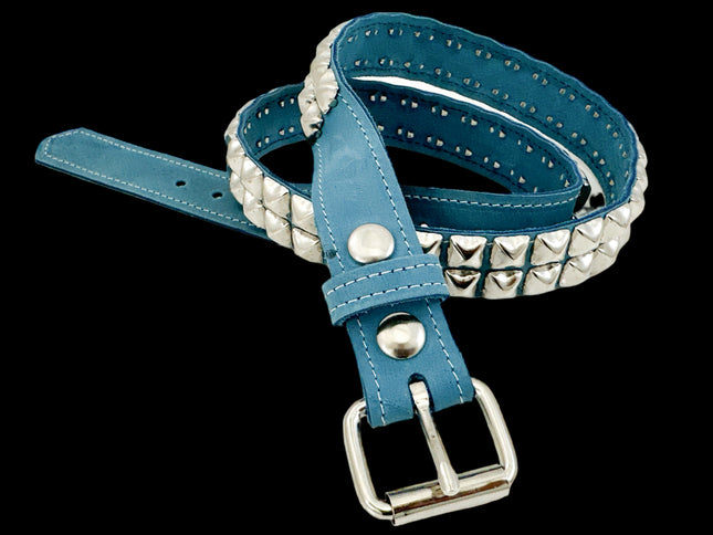 BT117  DENIM LEATHER TWO ROW STUDDED BELT