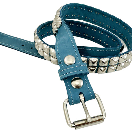 BT117  DENIM LEATHER TWO ROW STUDDED BELT