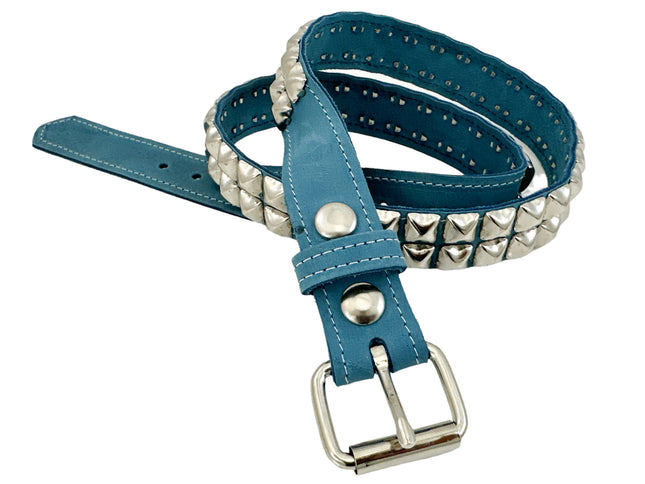 BT117  DENIM LEATHER TWO ROW STUDDED BELT