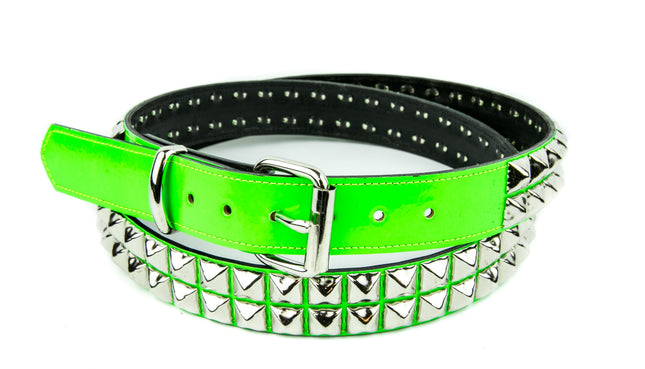 BT117P-GRN GREEN PATENT LEATHER BELT, 2 ROW 1/2" PYRAMID STUDS