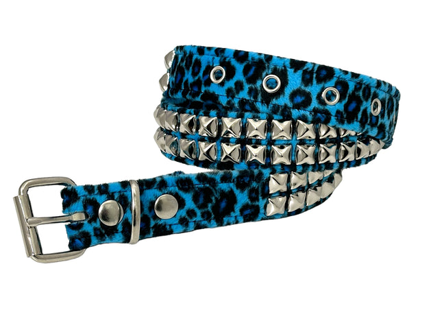 BT117L-LEOPARD FUZZY FABRIC 2 ROW STUDDED BELT