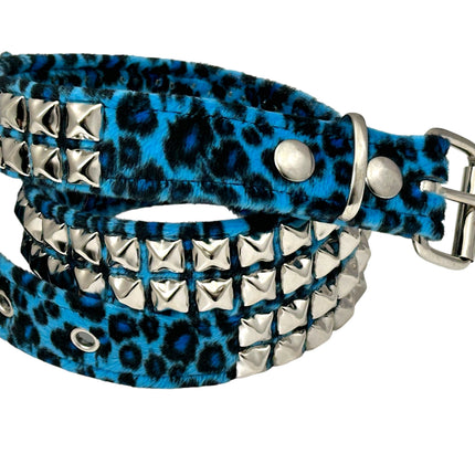 BT117L-LEOPARD FUZZY FABRIC 2 ROW STUDDED BELT
