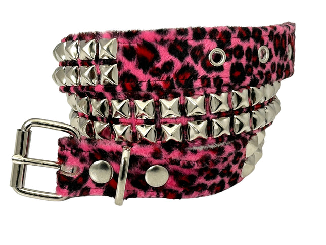 BT117L-LEOPARD FUZZY FABRIC 2 ROW STUDDED BELT
