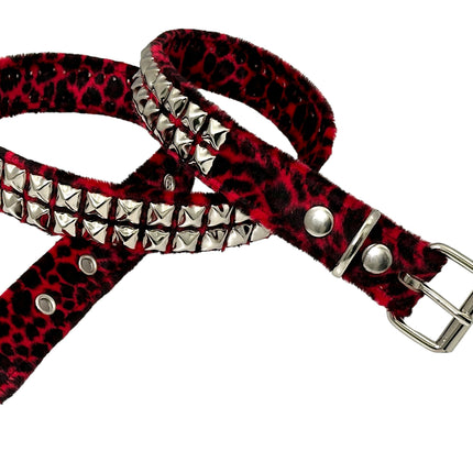 BT117L-LEOPARD FUZZY FABRIC 2 ROW STUDDED BELT