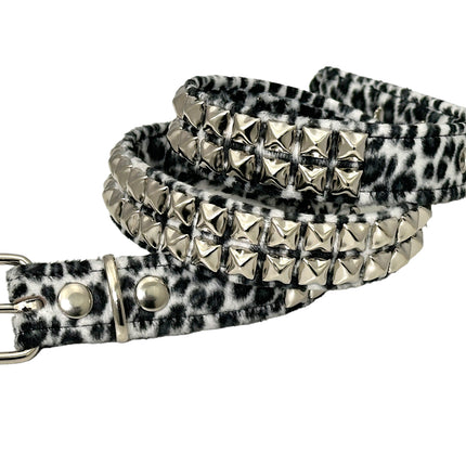 BT117L-LEOPARD FUZZY FABRIC 2 ROW STUDDED BELT