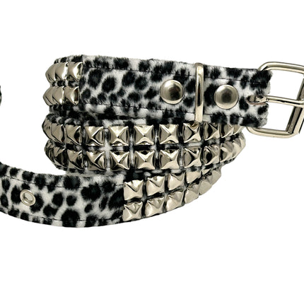 BT117L-LEOPARD FUZZY FABRIC 2 ROW STUDDED BELT