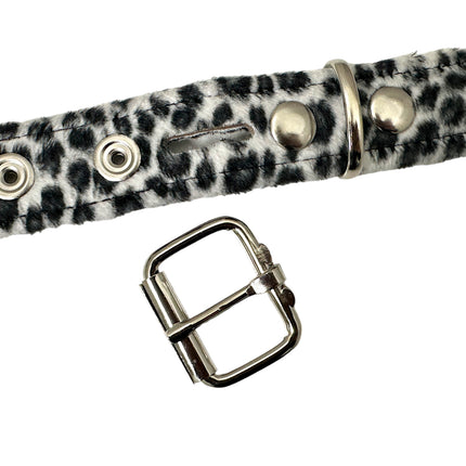 BT117L-LEOPARD FUZZY FABRIC 2 ROW STUDDED BELT