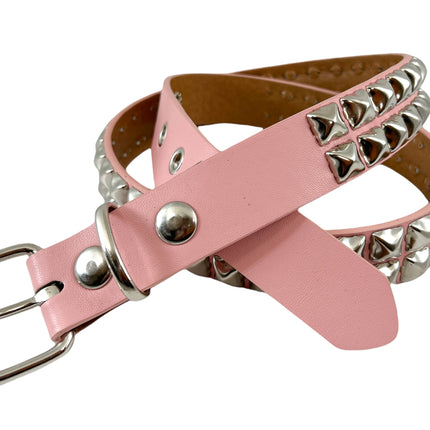 BT117M VEGAN 2 ROW STUDDED  FAUX LEATHER STITCHED PREMIUM BELT