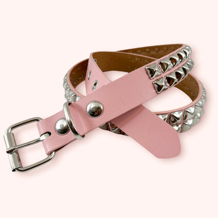 BT117M VEGAN 2 ROW STUDDED  FAUX LEATHER STITCHED PREMIUM BELT