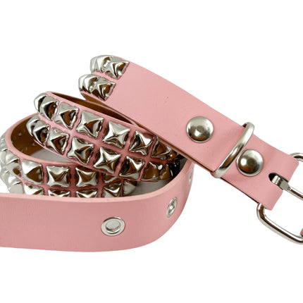 BT117M VEGAN 2 ROW STUDDED  FAUX LEATHER STITCHED PREMIUM BELT