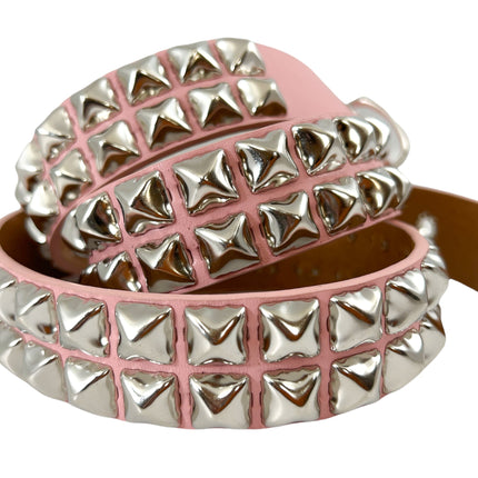 BT117M VEGAN 2 ROW STUDDED  FAUX LEATHER STITCHED PREMIUM BELT