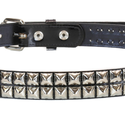 BT117P-BLK BLACK PATENT LEATHER BELT, 2 ROW 1/2" PYRAMID STUDS