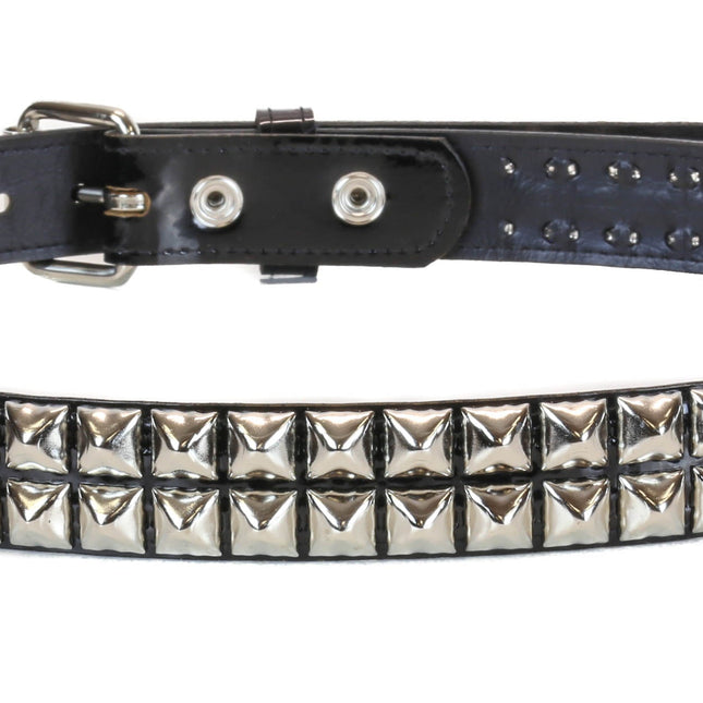 BT117P-BLK BLACK PATENT LEATHER BELT, 2 ROW 1/2" PYRAMID STUDS