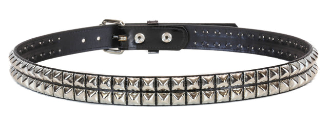 BT117P-BLK BLACK PATENT LEATHER BELT, 2 ROW 1/2" PYRAMID STUDS