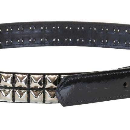 BT117  PATENT BELT 2 ROW STUDDED SHINY VEGAN LEATHER