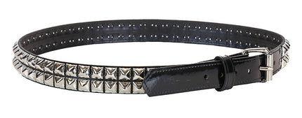 BT117P-BLK BLACK PATENT LEATHER BELT, 2 ROW 1/2" PYRAMID STUDS