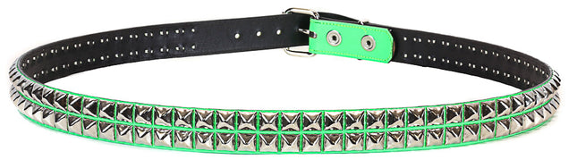 BT117P-GRN GREEN PATENT LEATHER BELT, 2 ROW 1/2" PYRAMID STUDS