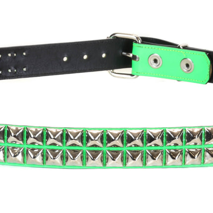 BT117P-GRN GREEN PATENT LEATHER BELT, 2 ROW 1/2" PYRAMID STUDS