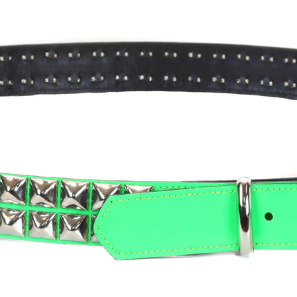 BT117  PATENT BELT 2 ROW STUDDED SHINY VEGAN LEATHER