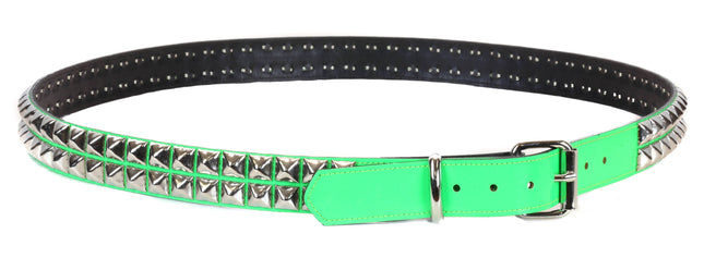 BT117  PATENT BELT 2 ROW STUDDED SHINY VEGAN LEATHER