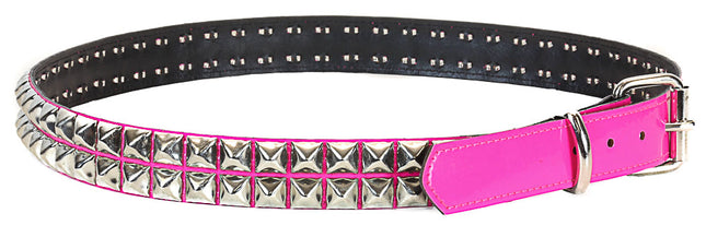 BT117P-HOT PINK PATENT LEATHER BELT, 2 ROW 1/2" PYRAMID STUDS