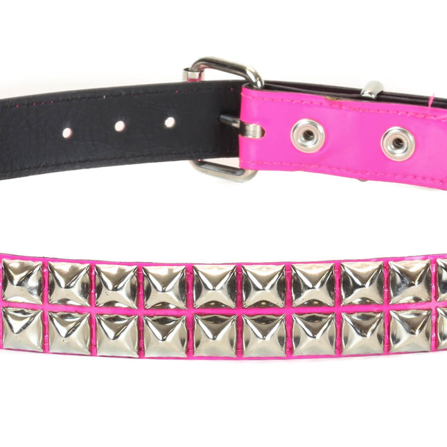 BT117P-HOT PINK PATENT LEATHER BELT, 2 ROW 1/2" PYRAMID STUDS