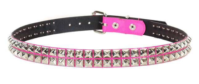 BT117P-HOT PINK PATENT LEATHER BELT, 2 ROW 1/2" PYRAMID STUDS
