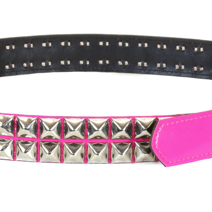 BT117P-HOT PINK PATENT LEATHER BELT, 2 ROW 1/2" PYRAMID STUDS