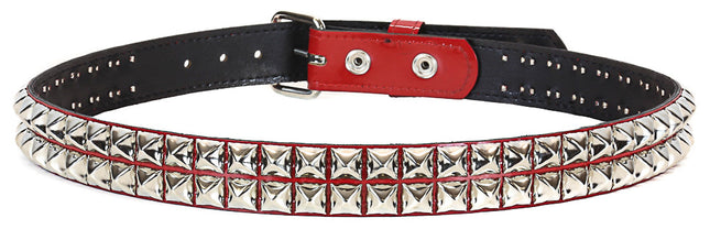 BT117P-RED PATENT LEATHER BELT, 2 ROW 1/2" PYRAMID STUDS