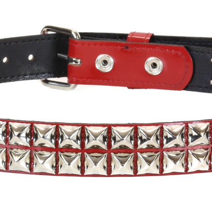 BT117P-RED PATENT LEATHER BELT, 2 ROW 1/2" PYRAMID STUDS