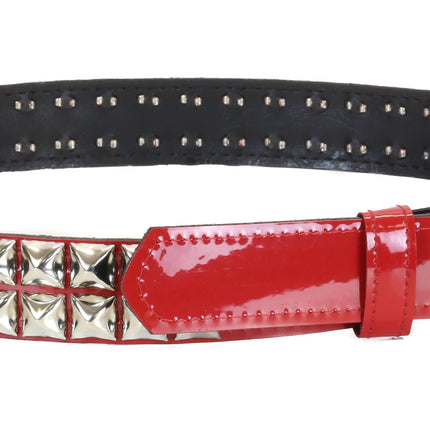 BT117P-RED PATENT LEATHER BELT, 2 ROW 1/2" PYRAMID STUDS