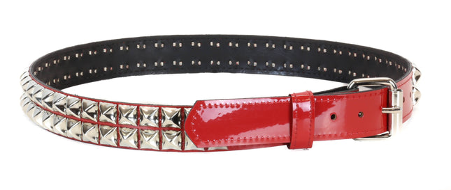 BT117P-RED PATENT LEATHER BELT, 2 ROW 1/2" PYRAMID STUDS