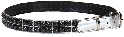 BT117P-SIL-BS SILVER PATENT LEATHER BELT, 2 ROW 1/2" PYRAMID STUDS