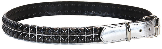 BT117P-SIL-BS SILVER PATENT LEATHER BELT, 2 ROW 1/2" PYRAMID STUDS