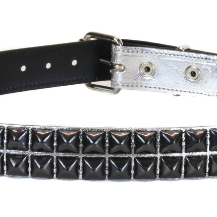 BT117P-SIL-BS SILVER PATENT LEATHER BELT, 2 ROW 1/2" PYRAMID STUDS
