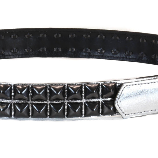 BT117P-SIL-BS SILVER PATENT LEATHER BELT, 2 ROW 1/2" PYRAMID STUDS