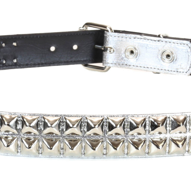 BT117P-SIL SILVER PATENT LEATHER BELT, 2 ROW 1/2" PYRAMID STUDS