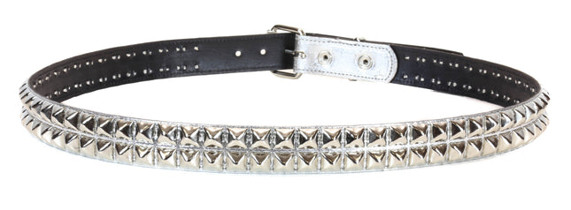 BT117P-SIL SILVER PATENT LEATHER BELT, 2 ROW 1/2" PYRAMID STUDS