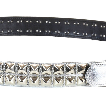 BT117P-SIL SILVER PATENT LEATHER BELT, 2 ROW 1/2" PYRAMID STUDS
