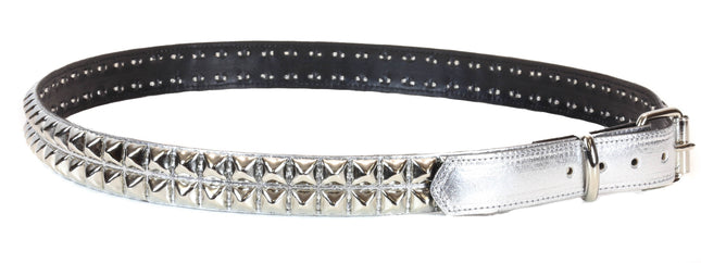 BT117P-SIL SILVER PATENT LEATHER BELT, 2 ROW 1/2" PYRAMID STUDS