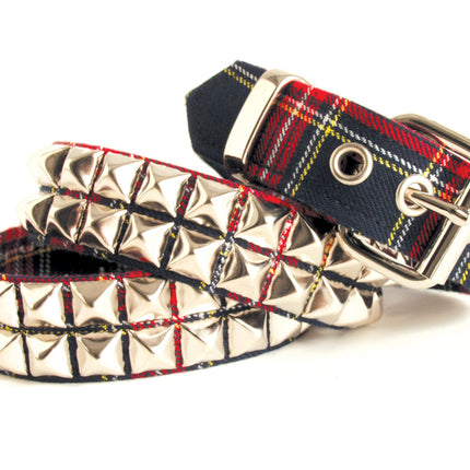 BT117PLAID BLUE PLAID STUDDED BELT