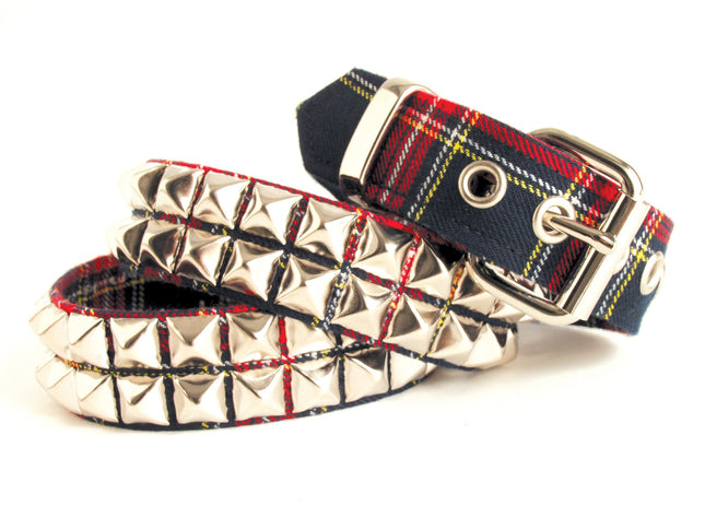 BT117PLAID BLUE PLAID STUDDED BELT
