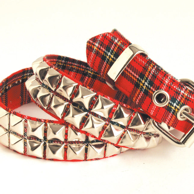 BT117PLAID-RED RED PLAID BELT, 2 ROW 1/2" PYRAMID STUDS