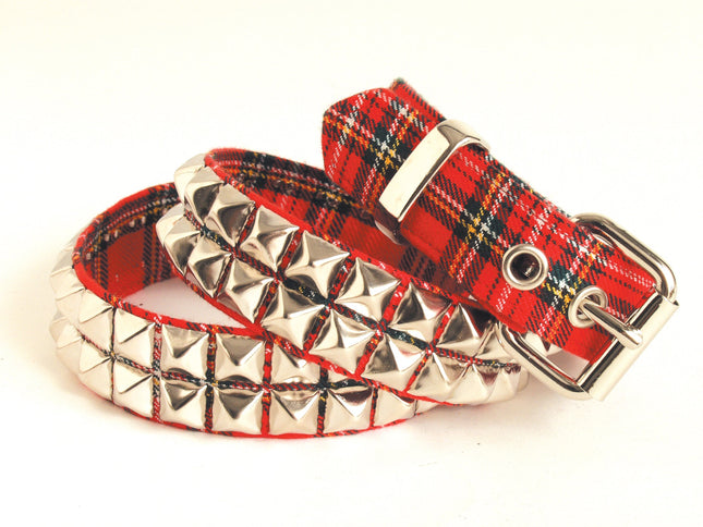 BT117PLAID-RED RED PLAID BELT, 2 ROW 1/2" PYRAMID STUDS