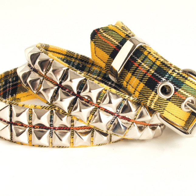 BT117PLAID YELLOW PLAID STUDDED BELT