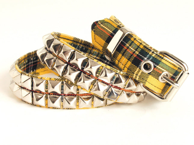 BT117PLAID YELLOW PLAID STUDDED BELT