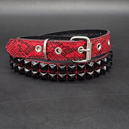 BT117SNK-RED-BS  RED SNAKE 2 ROW BLACK PYRAMID STUD BELT