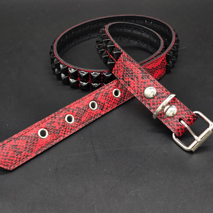 BT117SNK-RED-BS  RED SNAKE 2 ROW BLACK PYRAMID STUD BELT